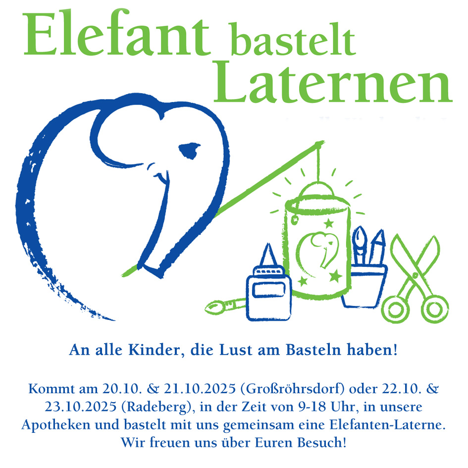Werbegrafik mit Elefanten-Logo und aktueller Monats-Aktion