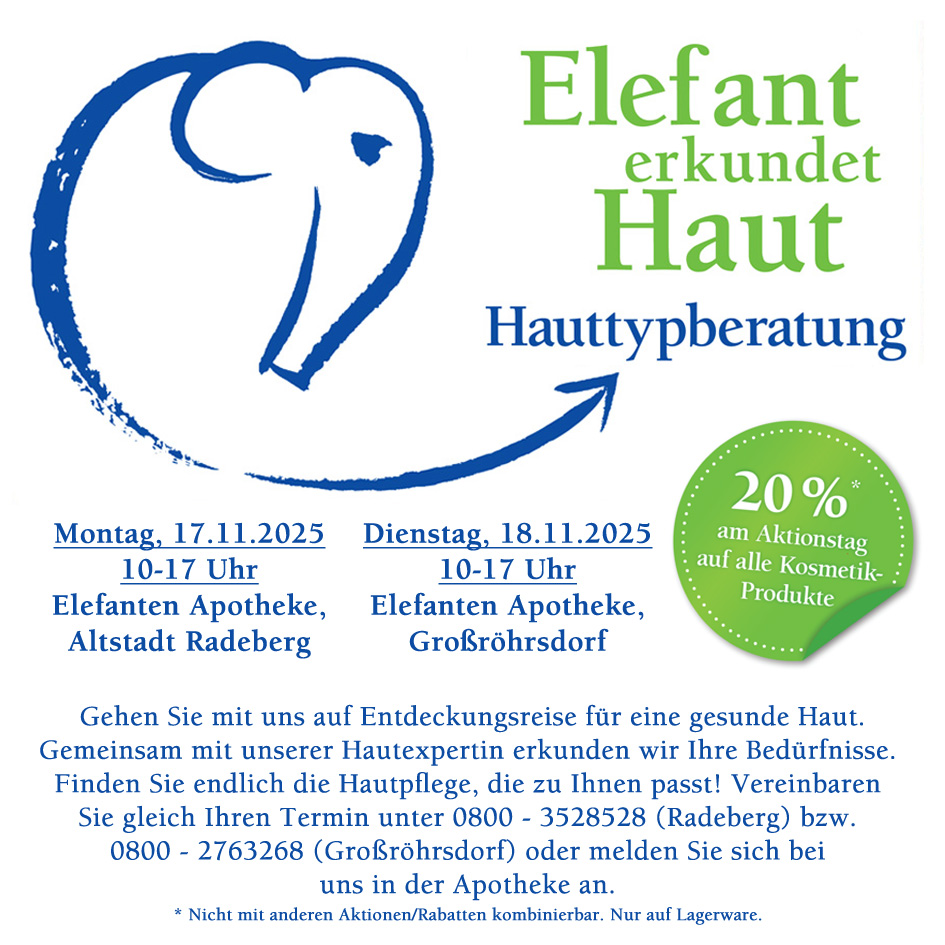 Werbegrafik mit Elefanten-Logo und aktueller Monats-Aktion