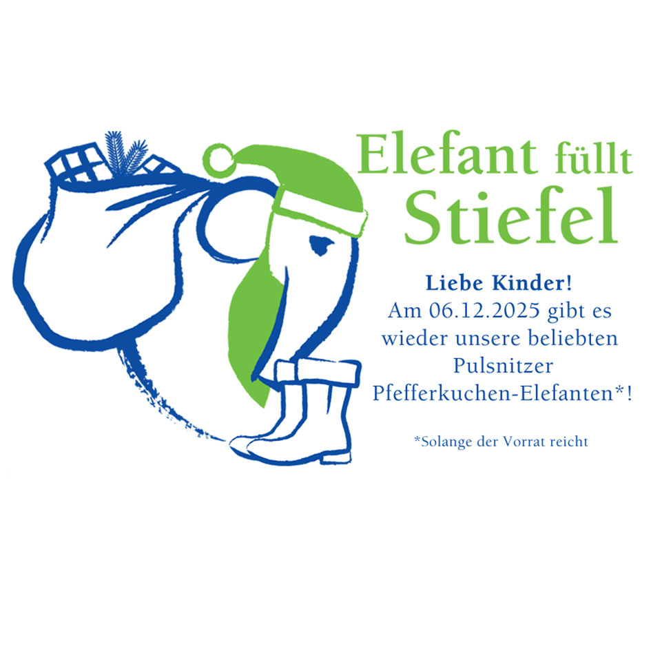 Werbegrafik mit Elefanten-Logo und aktueller Monats-Aktion