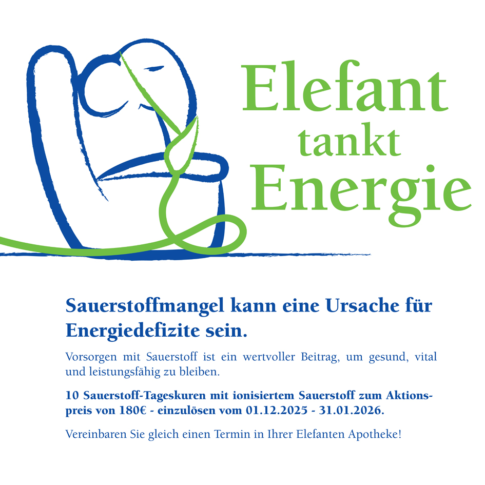 Werbegrafik mit Elefanten-Logo und aktueller Monats-Aktion