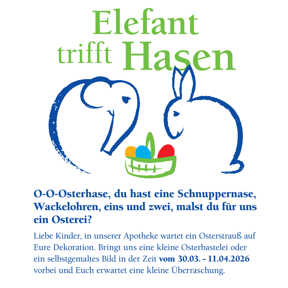 Werbegrafik mit Elefanten-Logo und aktueller Monats-Aktion