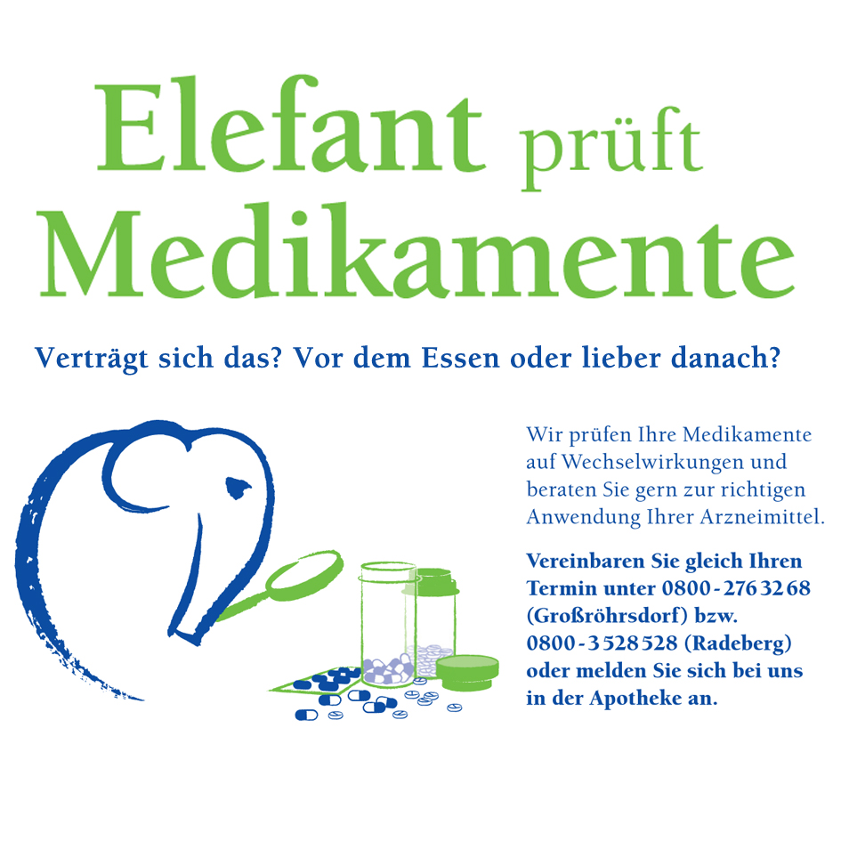 Werbegrafik mit Elefanten-Logo und aktueller Monats-Aktion